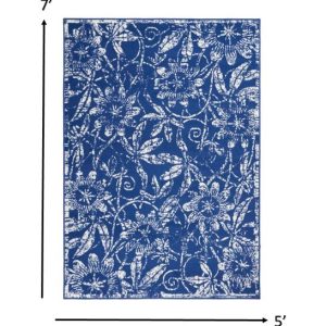 5?x 7?Navy and Ivory Floral Vines Area Rug