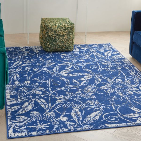 6?x 9?Navy and Ivory Floral Vines Area Rug - Image 3