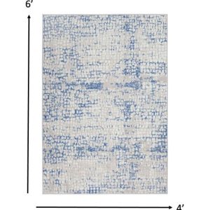 4?x 6?Gray and Blue Abstract Grids Area Rug