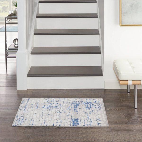 5?x 7?Gray and Blue Abstract Grids Area Rug - Image 5