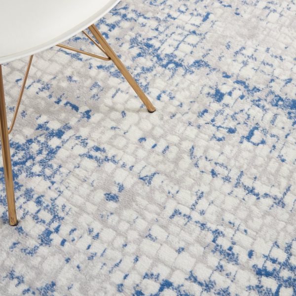 5?x 7?Gray and Blue Abstract Grids Area Rug - Image 2