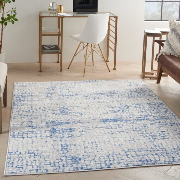 5?x 7?Gray and Blue Abstract Grids Area Rug - Image 3