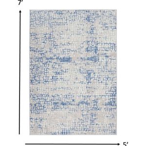 5?x 7?Gray and Blue Abstract Grids Area Rug