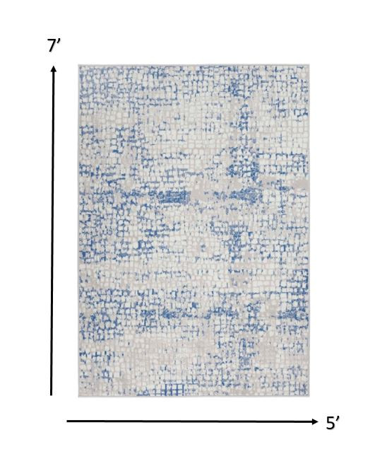 5?x 7?Gray and Blue Abstract Grids Area Rug