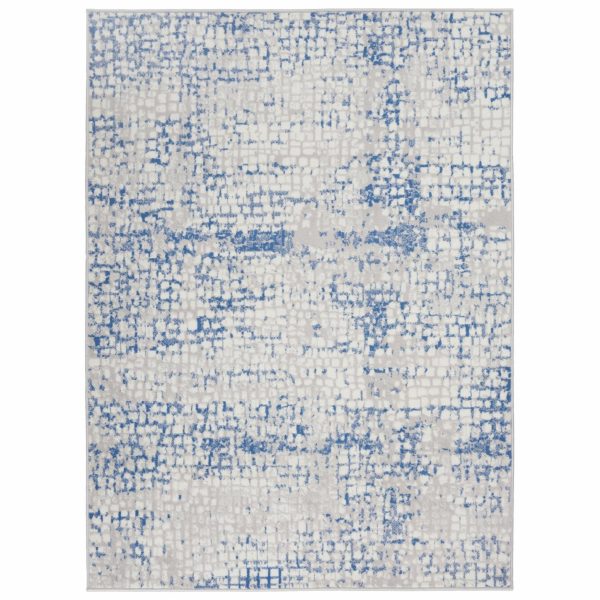 5?x 7?Gray and Blue Abstract Grids Area Rug - Image 4