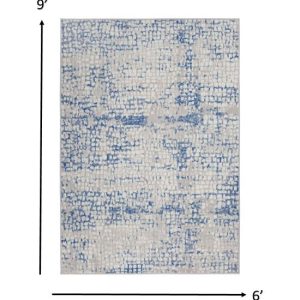 6?x 9?Gray and Blue Abstract Grids Area Rug