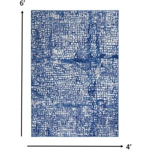 4?x 6?Ivory and Navy Abstract Grids Area Rug