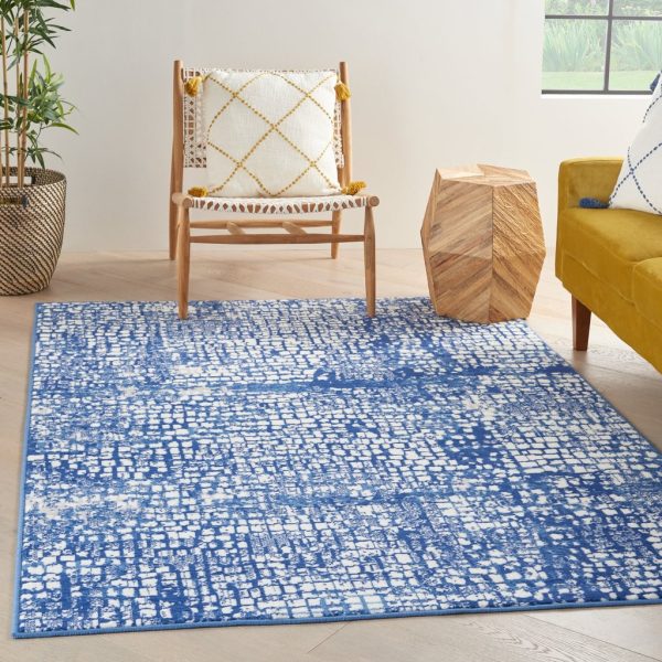 5?x 7?Ivory and Navy Abstract Grids Area Rug - Image 3