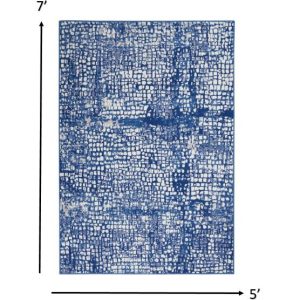 5?x 7?Ivory and Navy Abstract Grids Area Rug