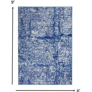 6?x 9?Ivory and Navy Abstract Grids Area Rug