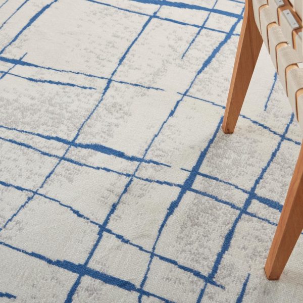 6?x 9?Ivory and Blue Irregular Grids Area Rug - Image 2