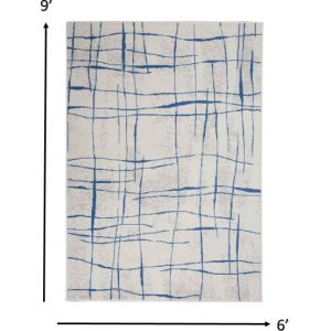 6?x 9?Ivory and Blue Irregular Grids Area Rug