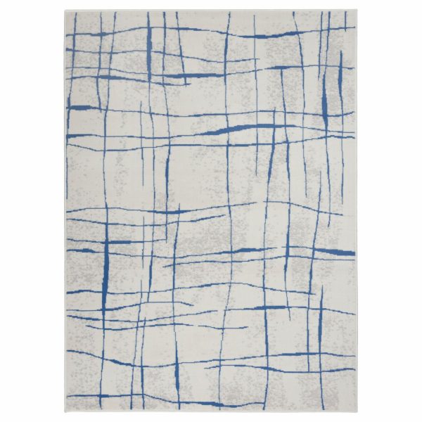 6?x 9?Ivory and Blue Irregular Grids Area Rug - Image 4