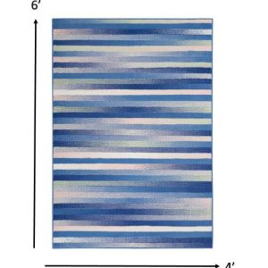 4?x 6?Blue and Ivory Halftone Stripe Area Rug