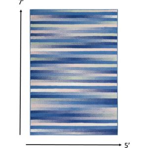 5?x 7?Blue and Ivory Halftone Stripe Area Rug