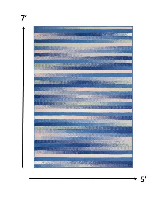 5?x 7?Blue and Ivory Halftone Stripe Area Rug