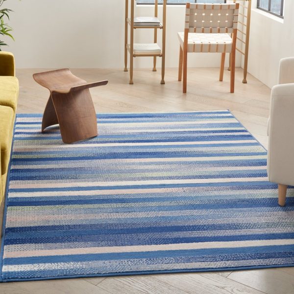 6?x 9?Blue and Ivory Halftone Stripe Area Rug - Image 3