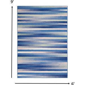 6?x 9?Blue and Ivory Halftone Stripe Area Rug