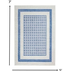 5?x 7?Ivory and Blue Geometric Area Rug