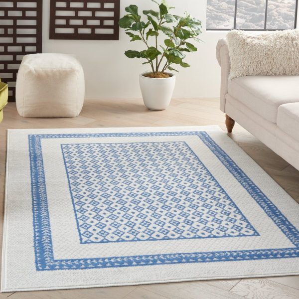 6?x 9?Ivory and Blue Geometric Area Rug - Image 3