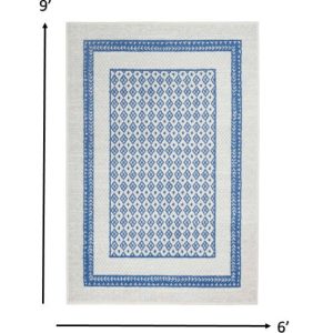 6?x 9?Ivory and Blue Geometric Area Rug