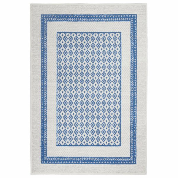 6?x 9?Ivory and Blue Geometric Area Rug - Image 4