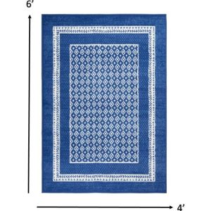 4?x 6?Navy and Ivory Geometric Area Rug