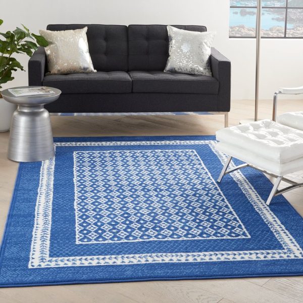 5?x 7?Navy and Ivory Geometric Area Rug - Image 3