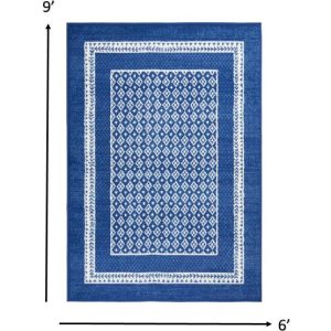6?x 9?Navy and Ivory Geometric Area Rug
