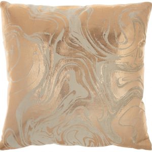 Pink Accent Throw Pillow with Rose Gold Swirl Design