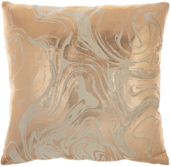 Pink Accent Throw Pillow with Rose Gold Swirl Design