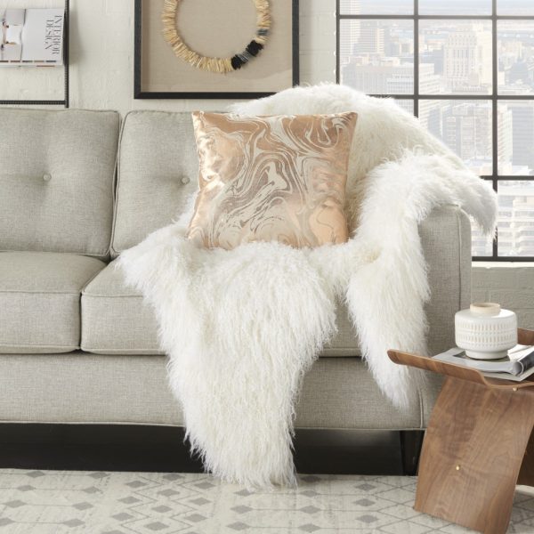 Pink Accent Throw Pillow with Rose Gold Swirl Design - Image 3