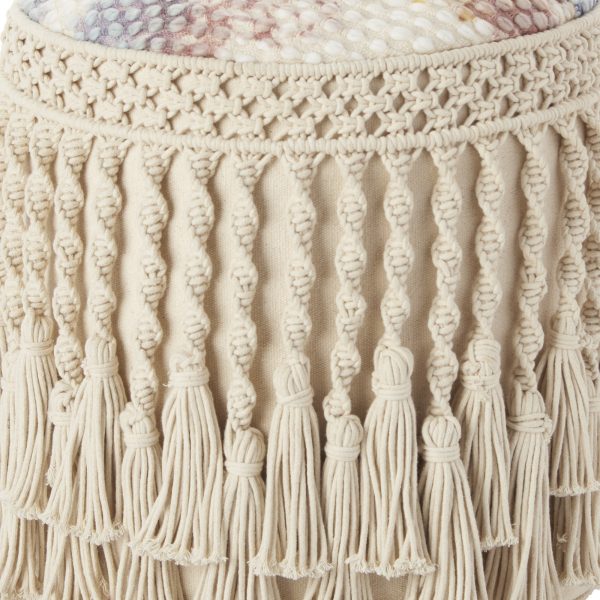 18" Boho Ivory Macrame Round Pouf Ottoman - Image 4