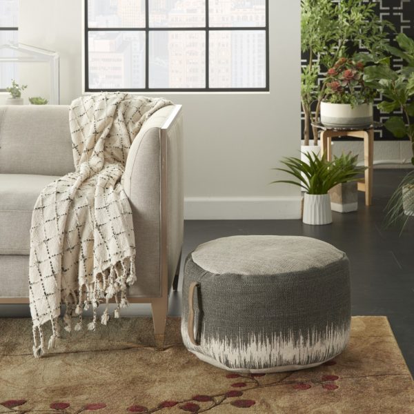 20"  Dark Grey Abstract Round Pouf Ottoman - Image 2