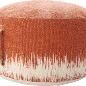 20" Terra Cotta and Abstract Round Pouf Ottoman