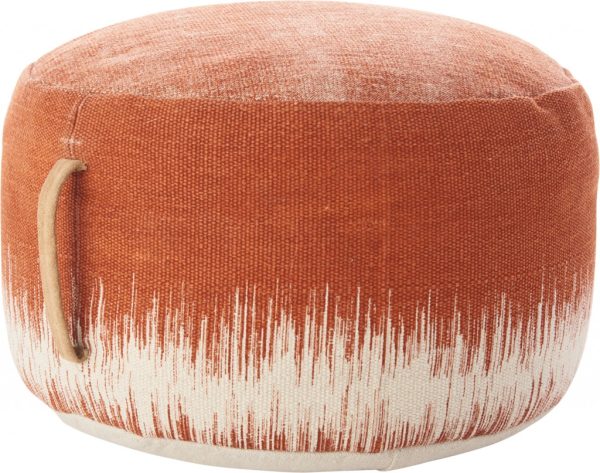 20" Terra Cotta and Abstract Round Pouf Ottoman