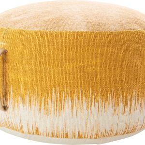 20"  Rustic Yellow Abstract Round Pouf Ottoman