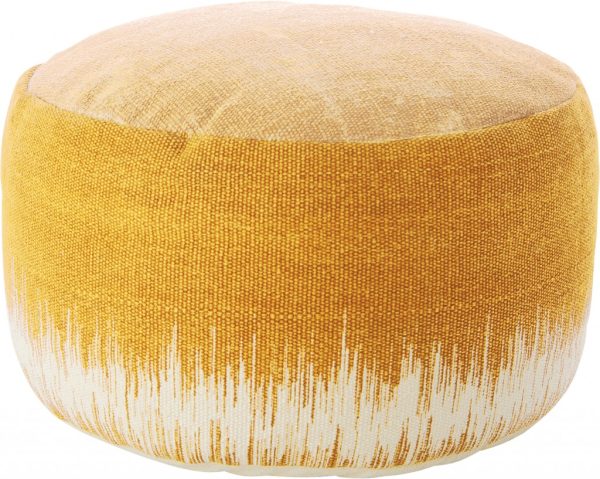 20"  Rustic Yellow Abstract Round Pouf Ottoman - Image 2