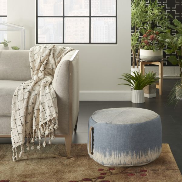 20"  Blue Abstract Round Pouf Ottoman - Image 2