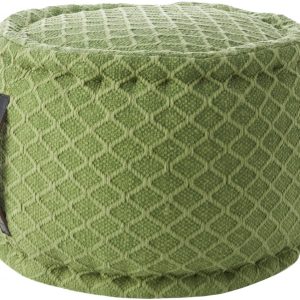 20" Green Diamond Pattern Round Pouf Ottoman