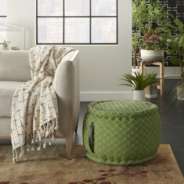 20" Green Diamond Pattern Round Pouf Ottoman - Image 2