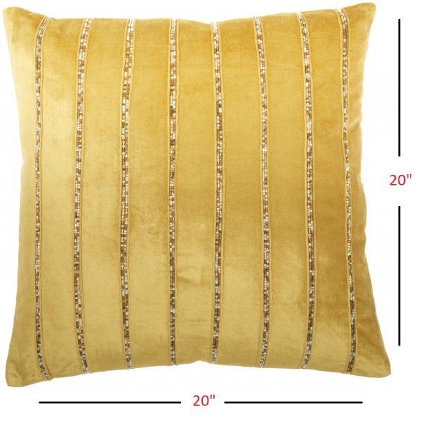 Glam Gold and Gold Accent Throw Pillow with Beaded Details - Image 5