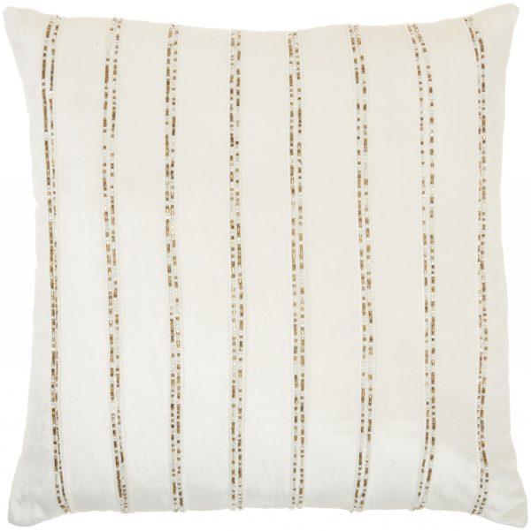 Glam Ivory and Gold Accent Throw Pillow with Beaded Details