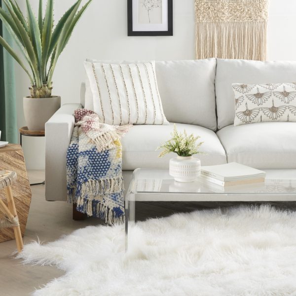 Glam Ivory and Gold Accent Throw Pillow with Beaded Details - Image 3