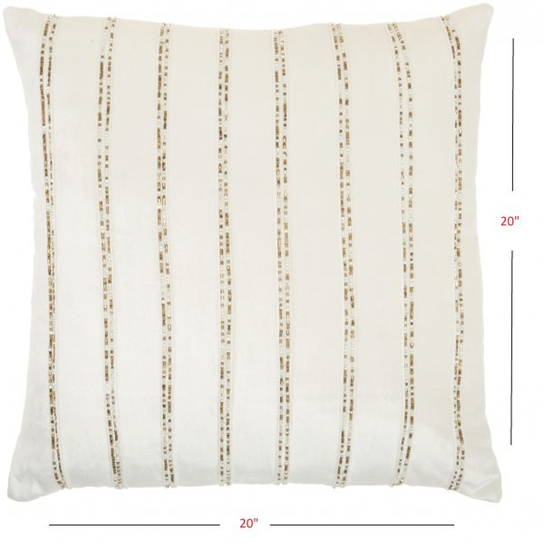 Glam Ivory and Gold Accent Throw Pillow with Beaded Details - Image 5