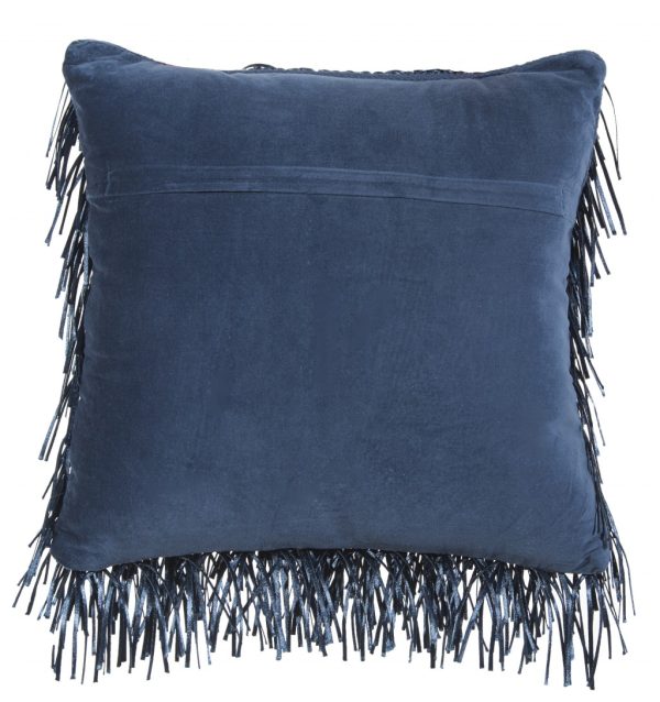 Unique Navy Blue Shag Accent Pillow - Image 2