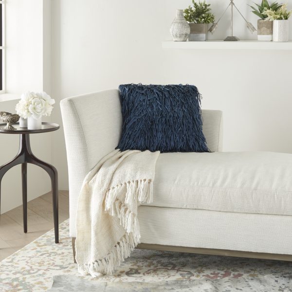 Unique Navy Blue Shag Accent Pillow - Image 3