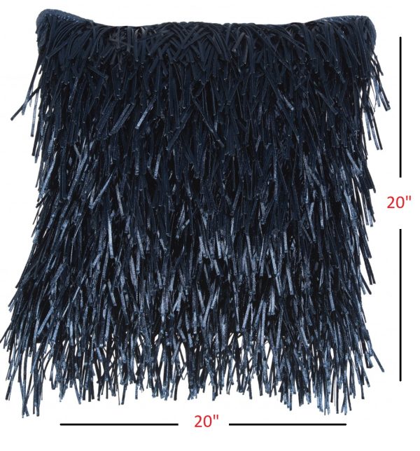 Unique Navy Blue Shag Accent Pillow - Image 5