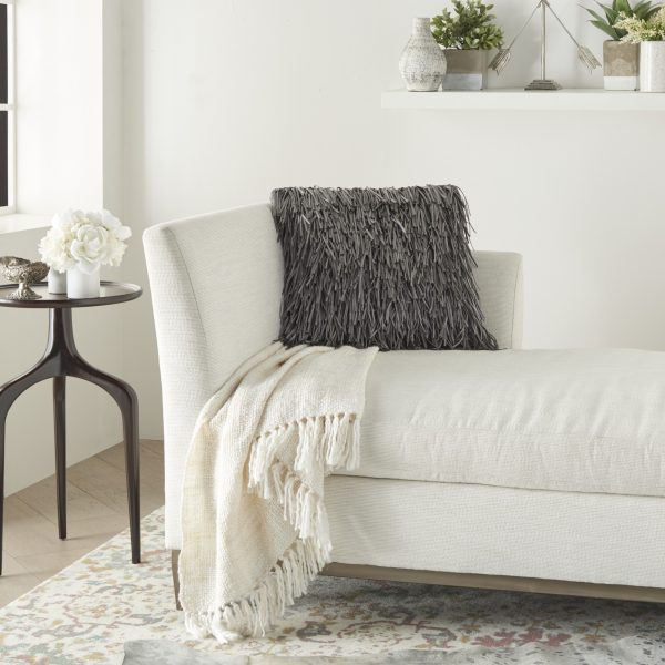 Unique Pewter Grey Shag Accent Pillow - Image 3