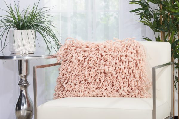 Pale Pink Shaggy Beads Lumbar Throw Pillow - Image 3